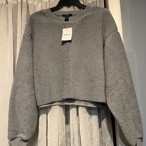 Faux Shearling Raw-Cut Pullover